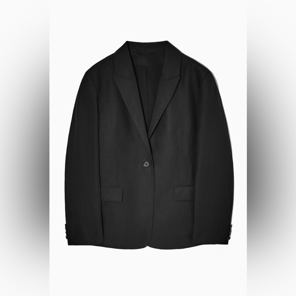 COS Single Breasted Black Blazer Linen and Lyocell